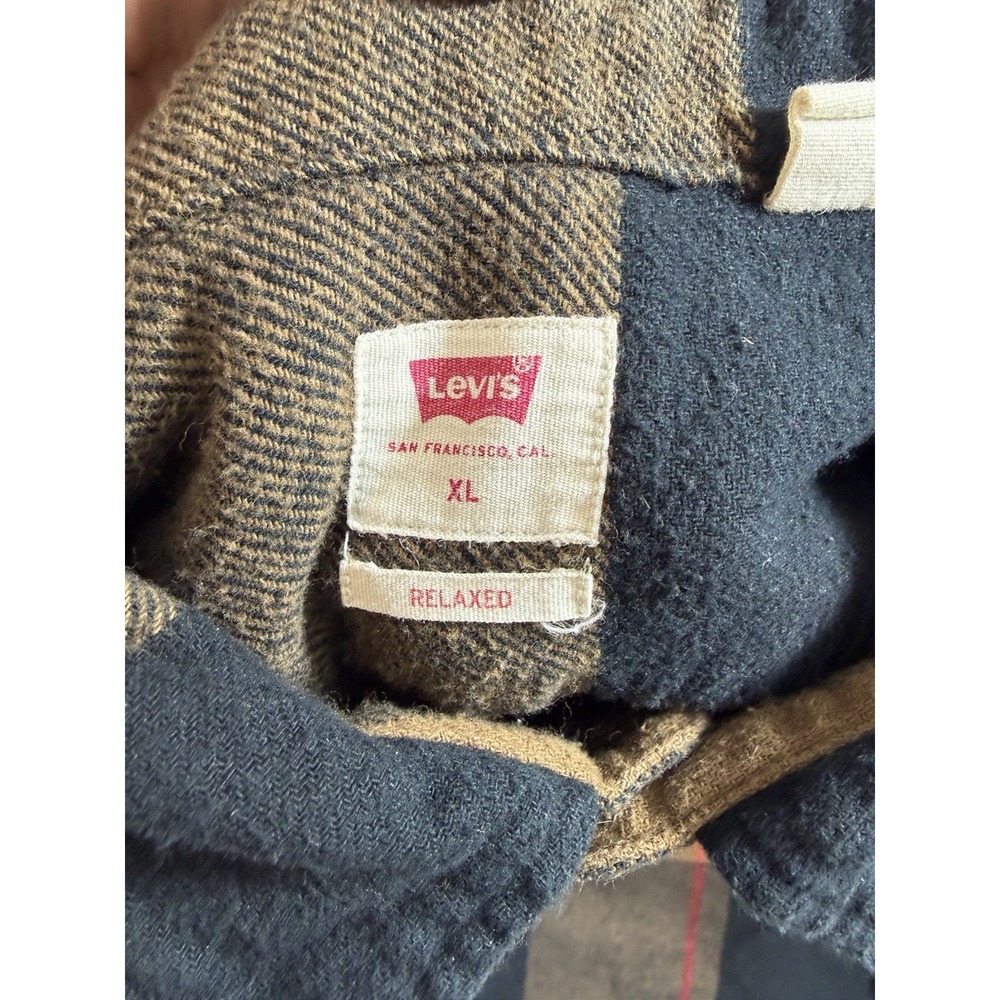Levi's Plaid Flannel Shirt Jacket Tan Black Buffalo Check Cotton Fall Grunge - Picture 5 of 7